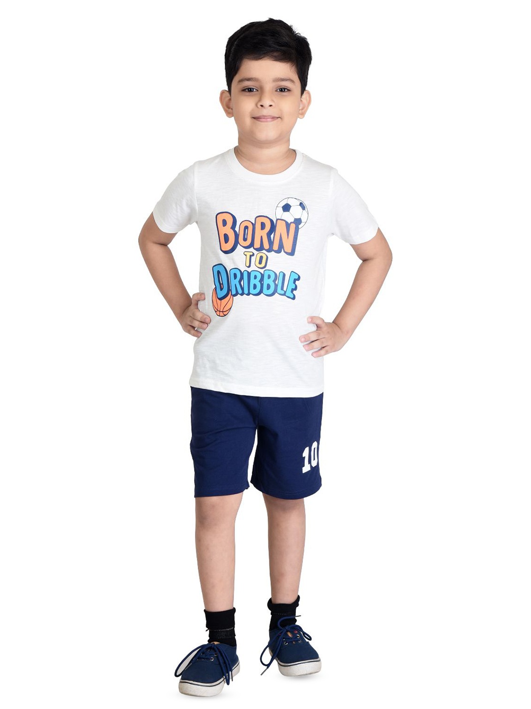 

Clothe Funn Boys Printed T-shirt with Shorts, Off white