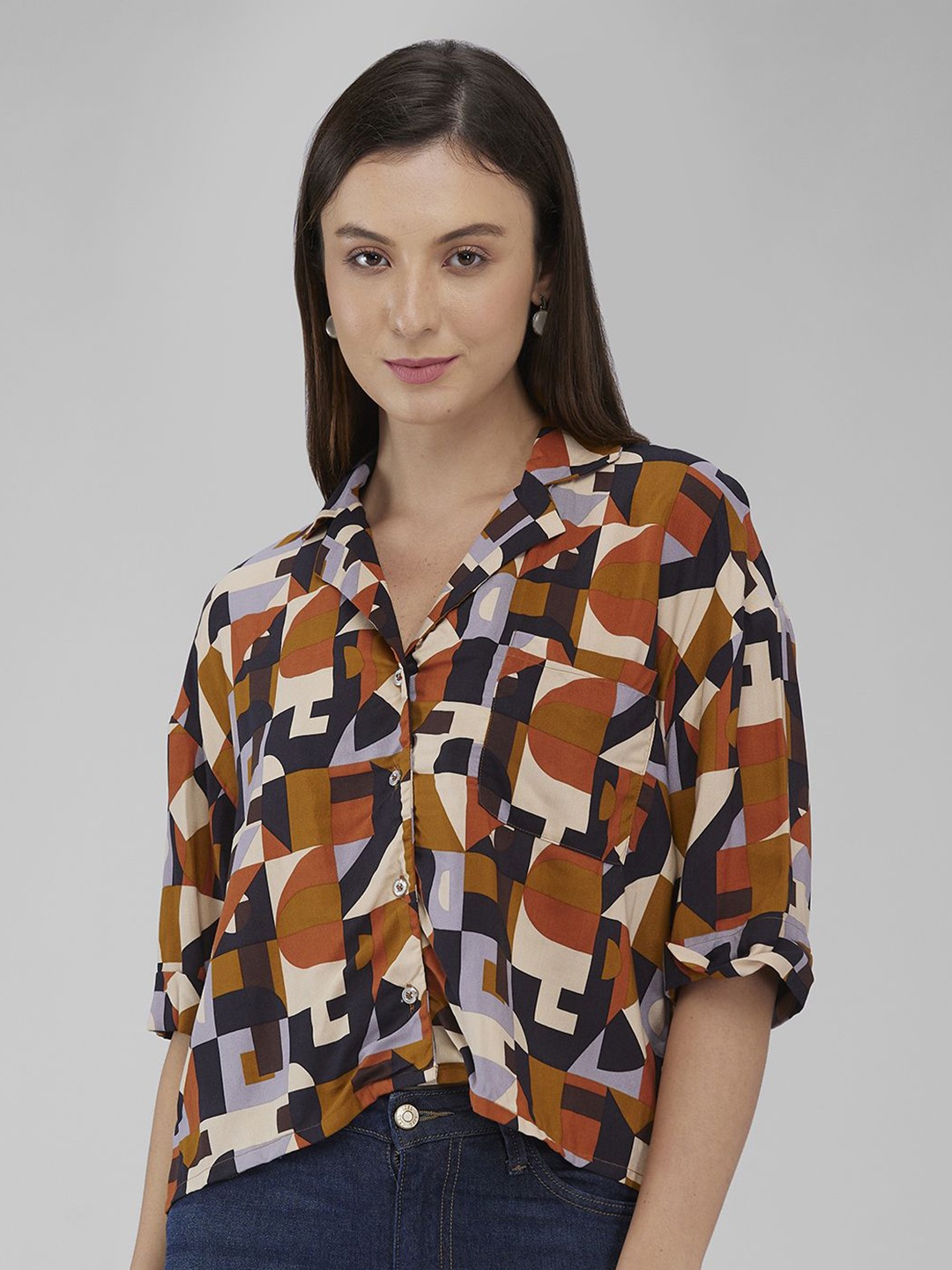 

IZEL Women Opaque Abstract Printed Casual Shirt, Navy blue