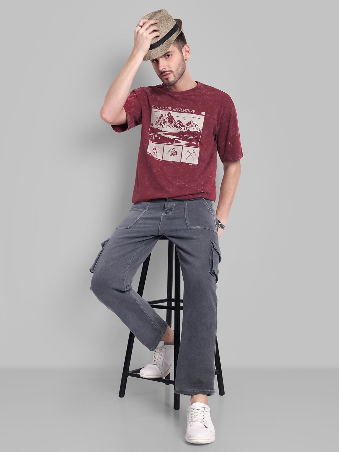 

The Roadster Lifestyle Co. Graphic Printed Pure Cotton Relaxed Fit Tshirt, Red