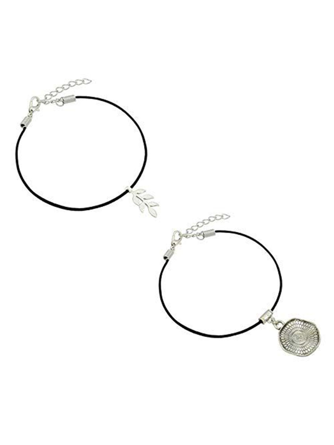 

HIGH TRENDZ Women Set of 2 Anklets, Black