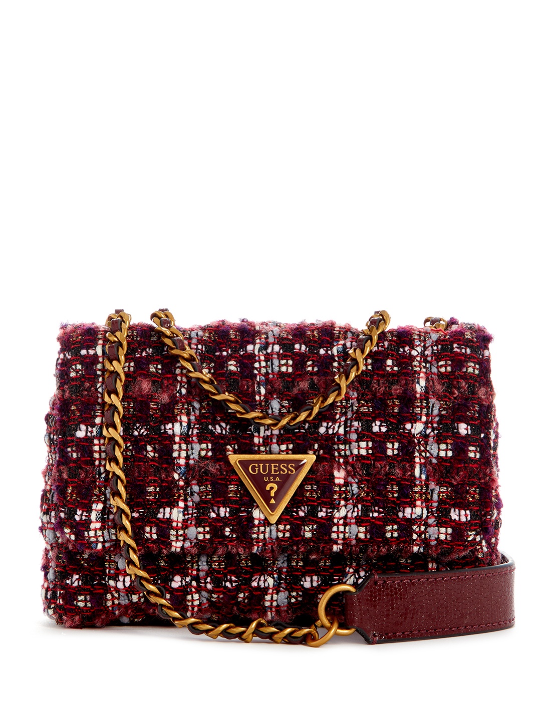 

GUESS Boucle Quilted Structured Shoulder Bag, Burgundy