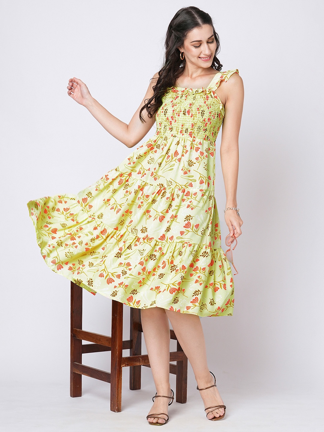 

Selvia Print Crepe Fit & Flare Dress, Yellow