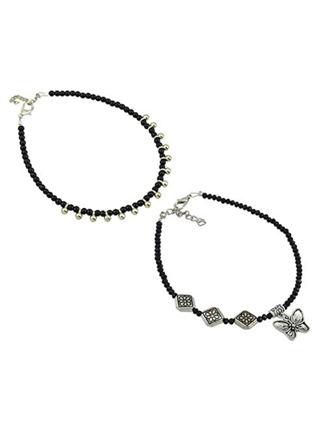 

HIGH TRENDZ Women Set of 2 Anklets, Black