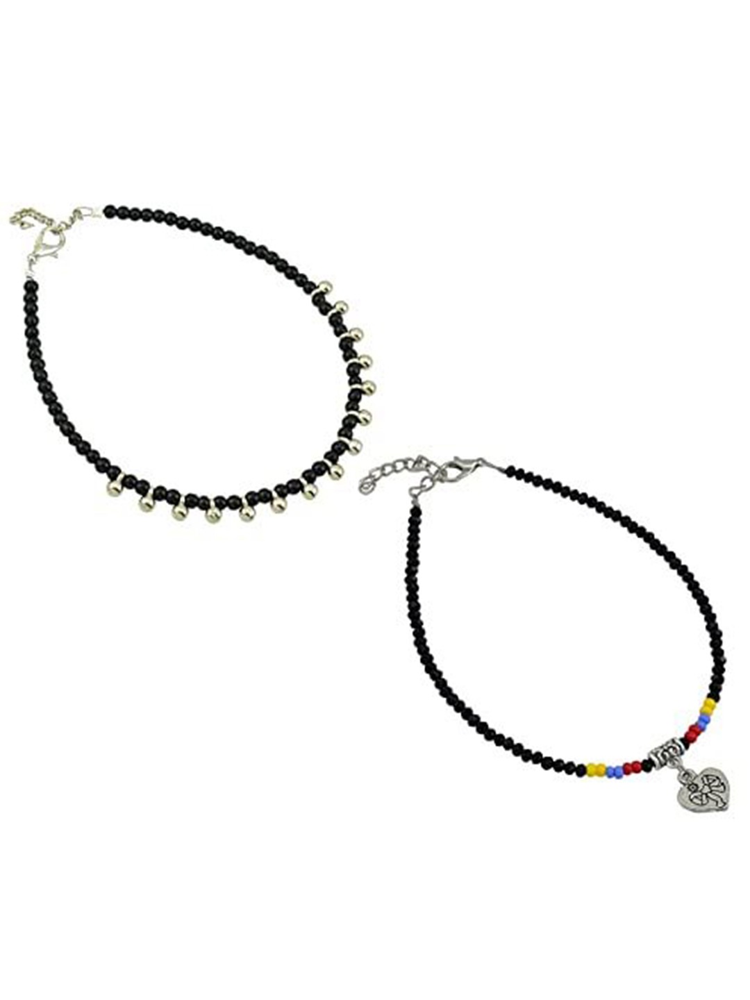 

HIGH TRENDZ Women Set of 2 Anklets, Black