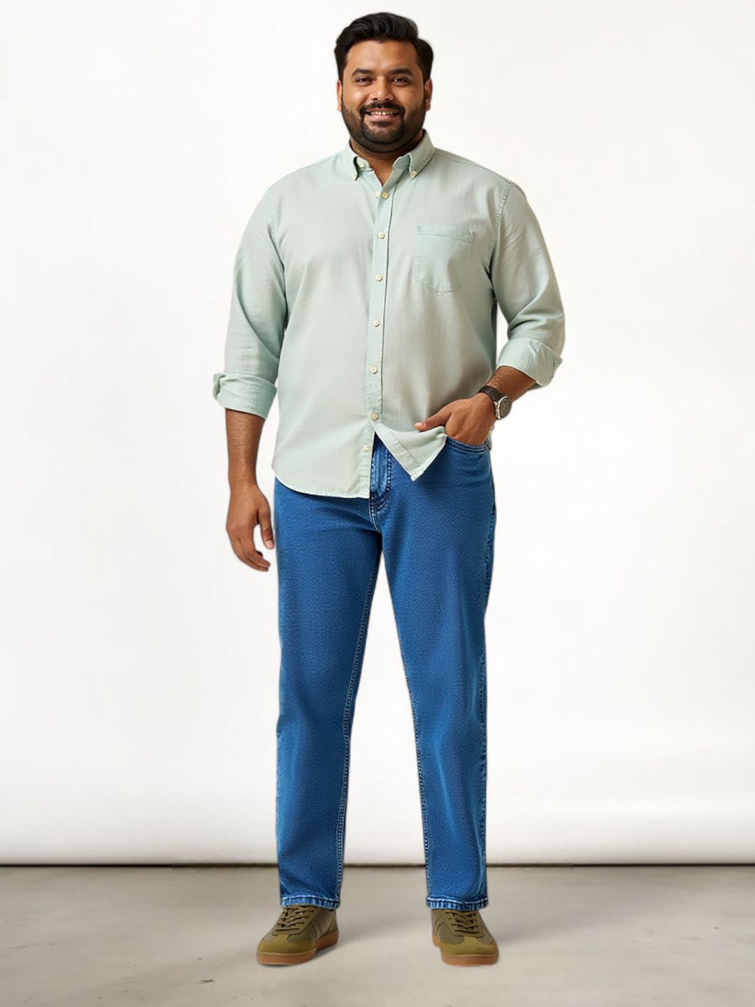 

The Pant Project Men Plus Size Comfort Relaxed Fit Low Distress Stretchable Jeans, Blue