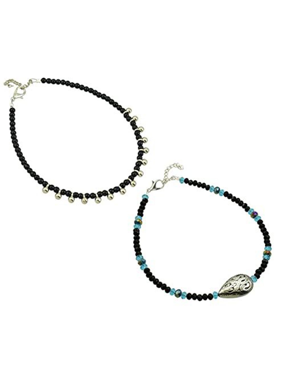

HIGH TRENDZ Women Set of 2 Anklets, Black