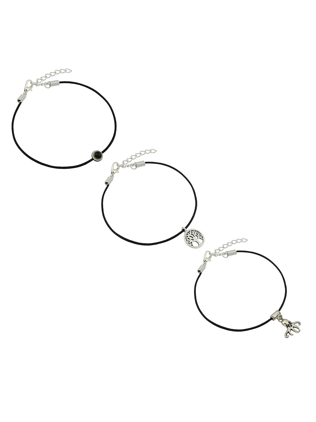 

HIGH TRENDZ Women Set of 3 Anklets, Black