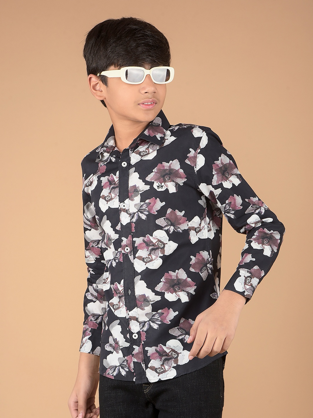 

Crimsoune Club Boys Premium Slim Fit Floral Opaque Printed Casual Shirt, Black