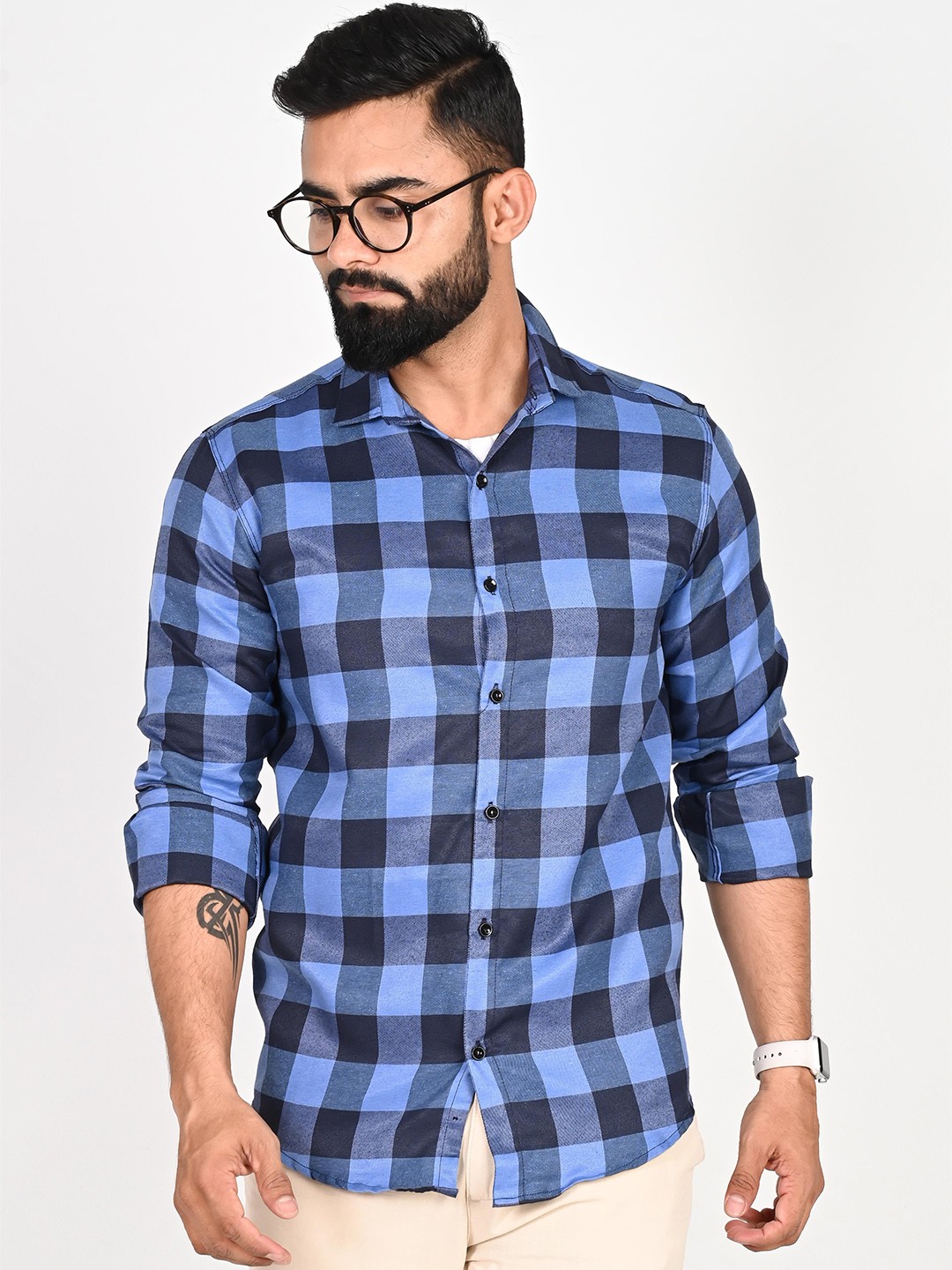 

Tanip Men Comfort Sheer Checked Casual Shirt, Blue