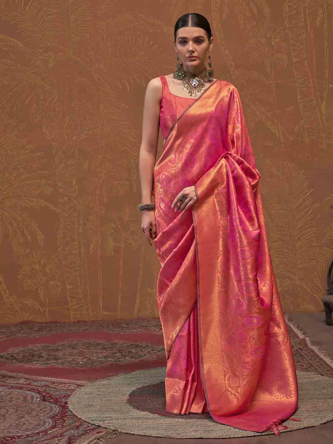 

Mitera Woven Design Silk Blend Saree, Pink