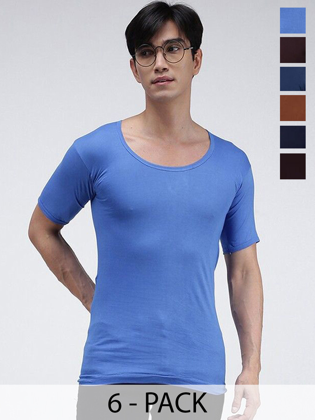 

AMUL COMFY Pack Of 6 Pure Cotton Innerwear Vests Comfy-Color-RNS-6-95, Blue