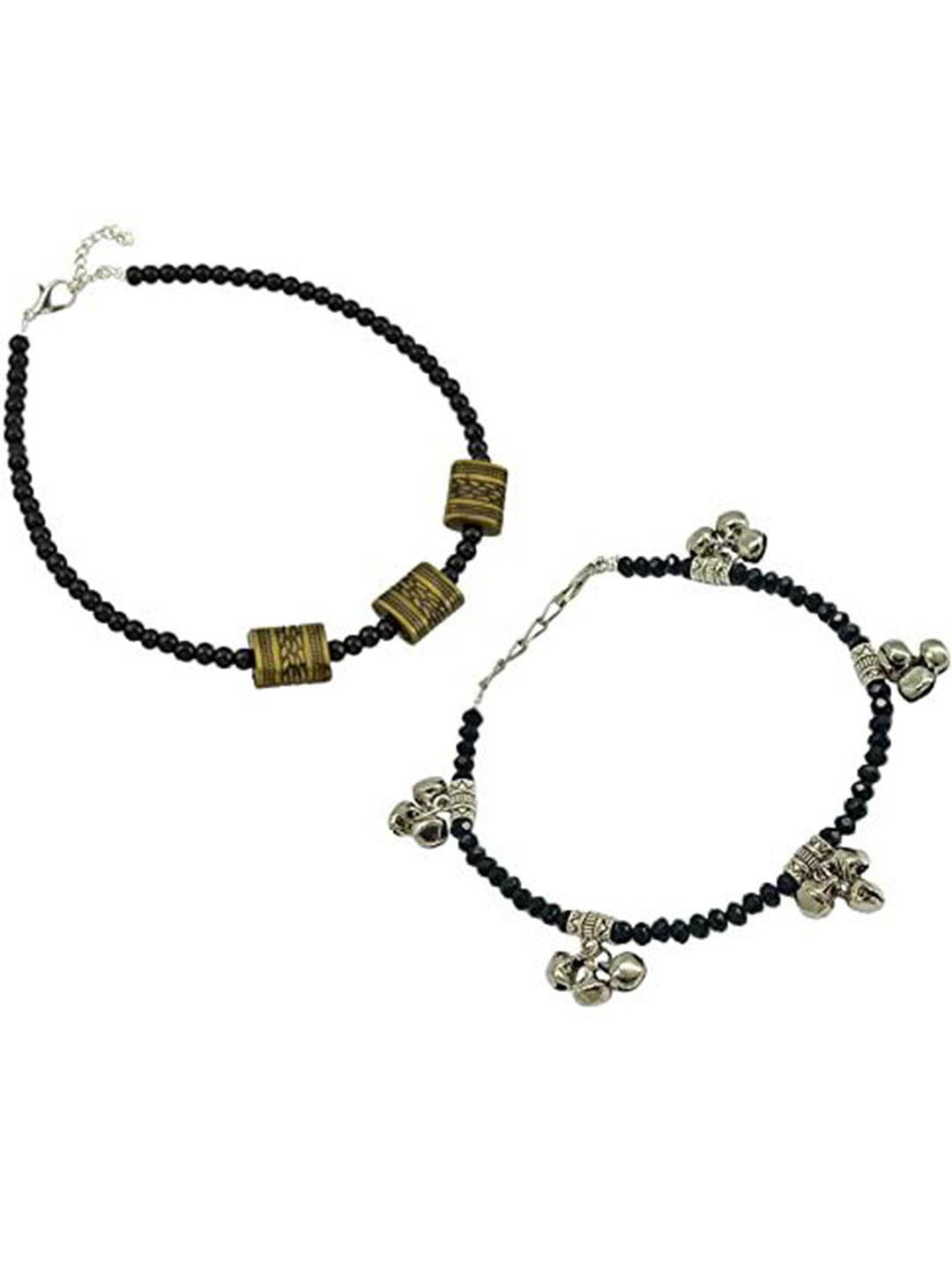 

HIGH TRENDZ Women Set of 2 Anklets, Black