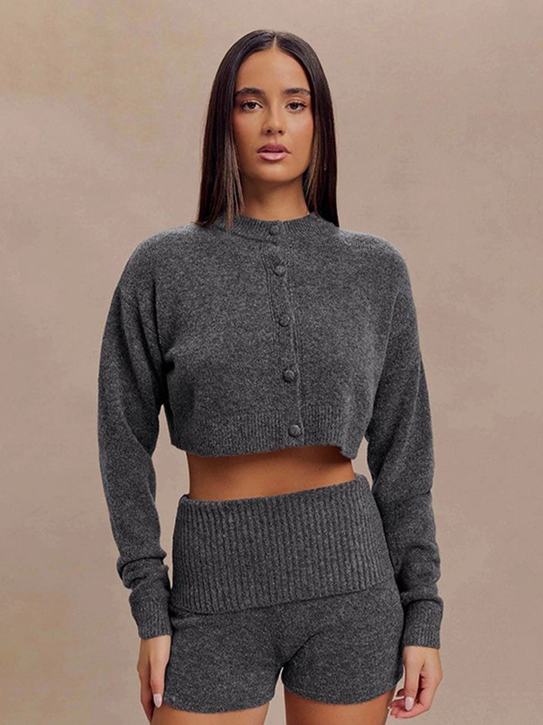 

LULU & SKY Women Crop Cardigan, Grey