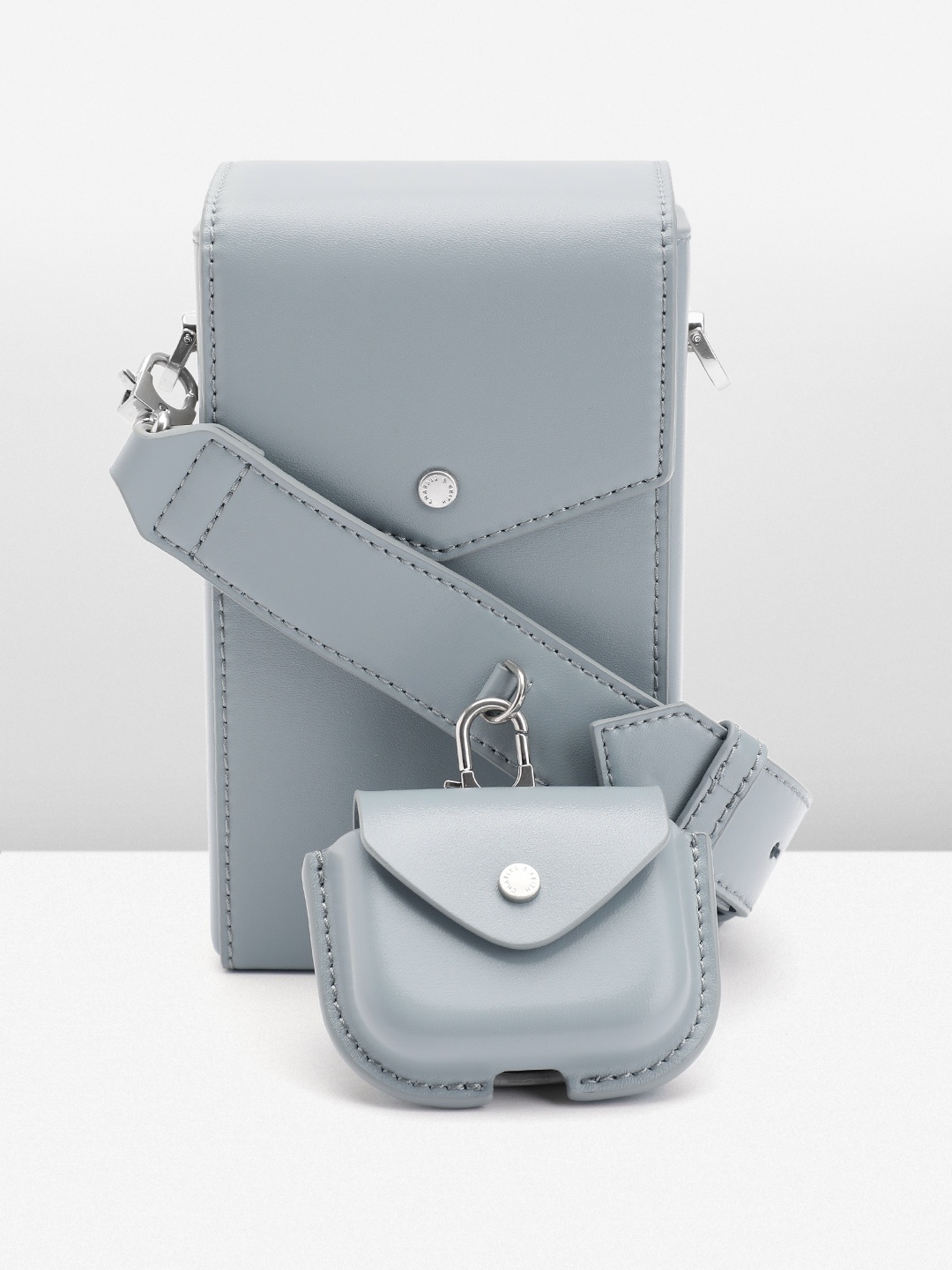 

CHARLES & KEITH PU Structured Sling Bag, Grey