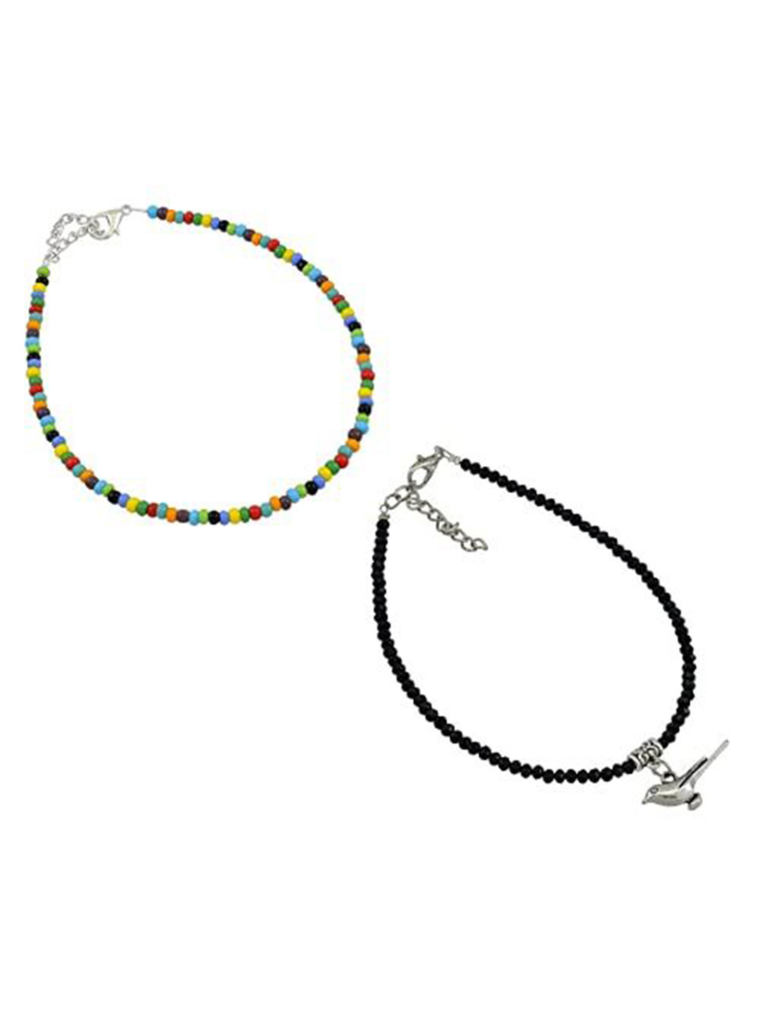 

HIGH TRENDZ Women Set of 2 Anklets, Black
