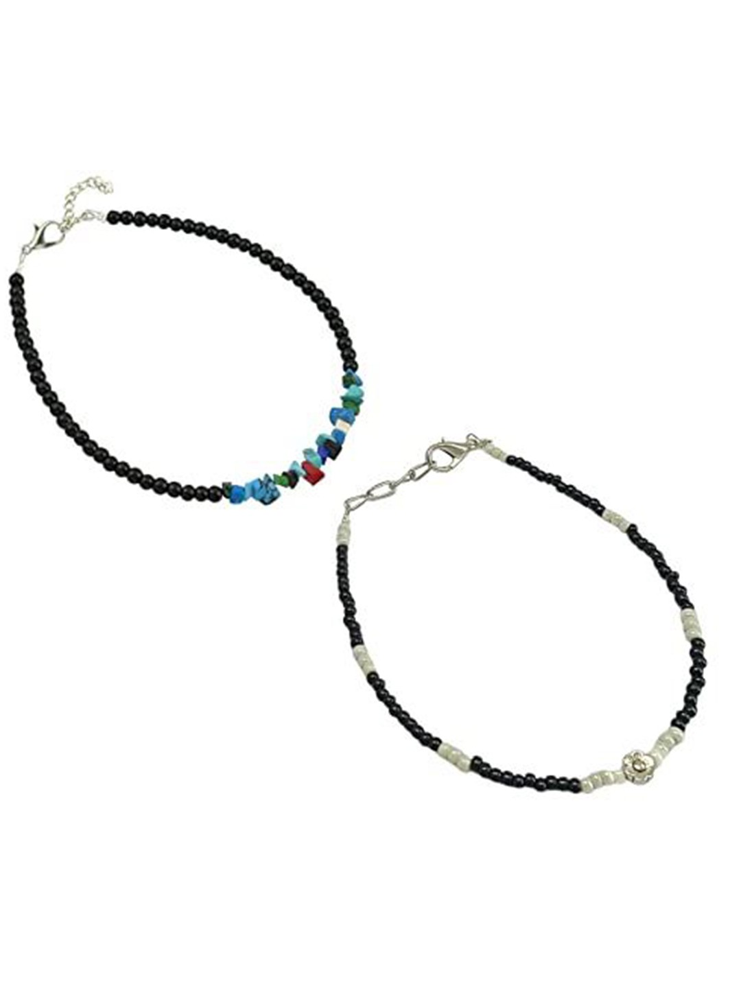 

HIGH TRENDZ Women Set of 2 Anklets, Black