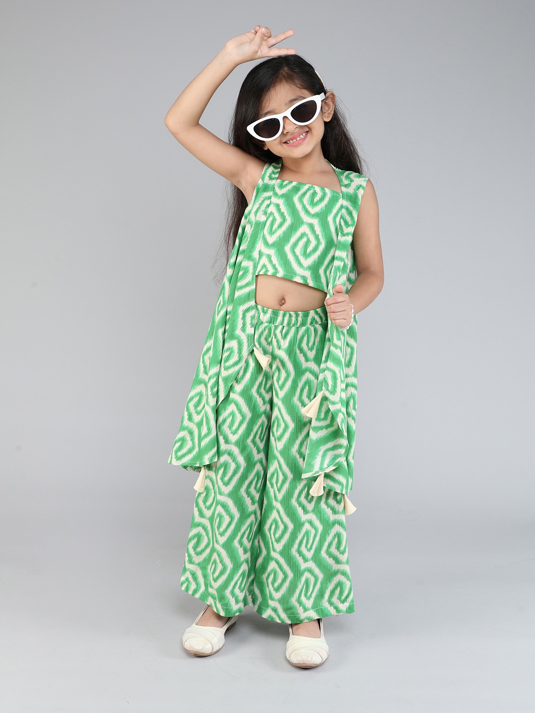 

taffykids Girls Printed Top with Palazzos, Green