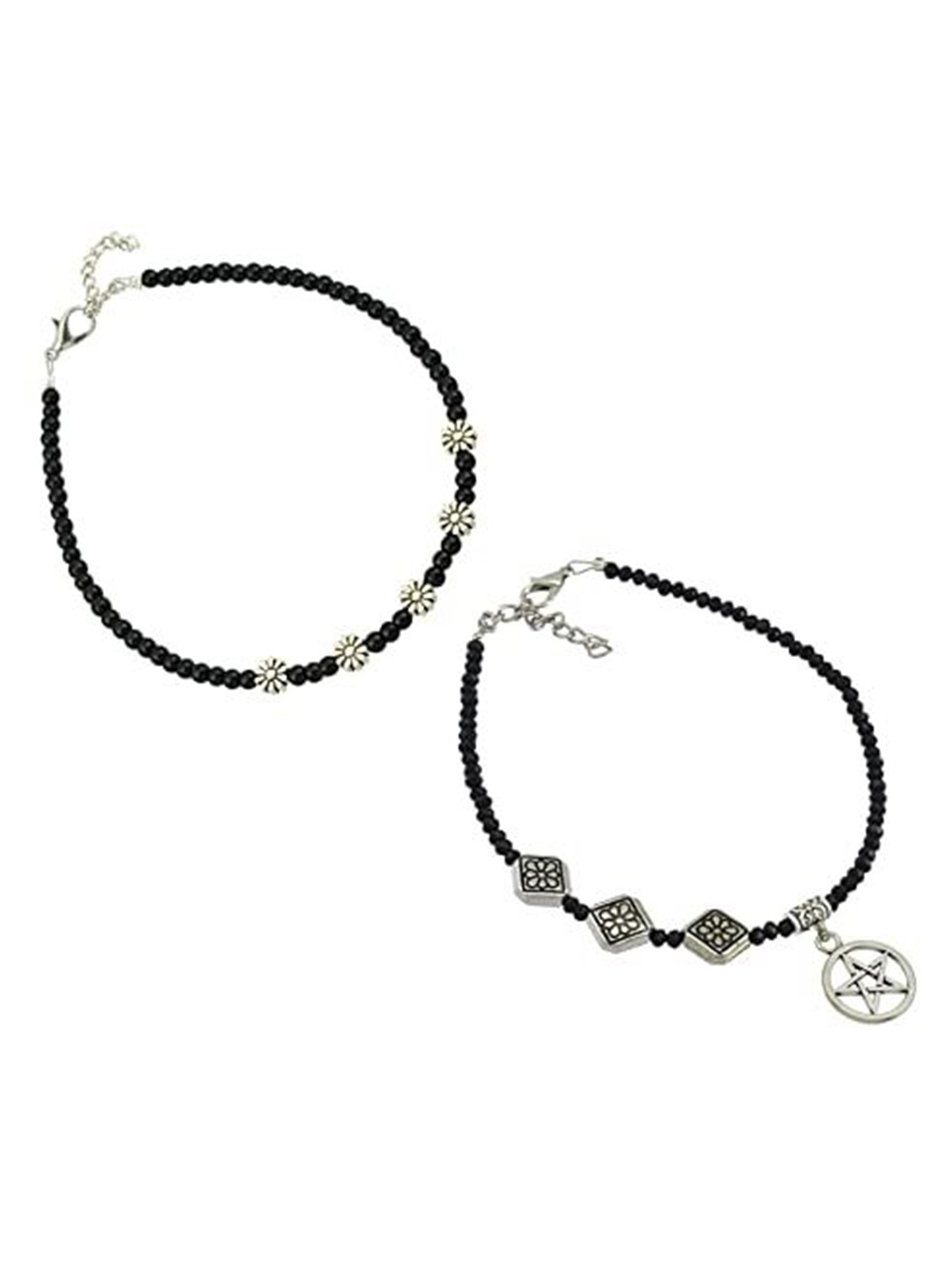 

HIGH TRENDZ Women Set of 2 Anklets, Black
