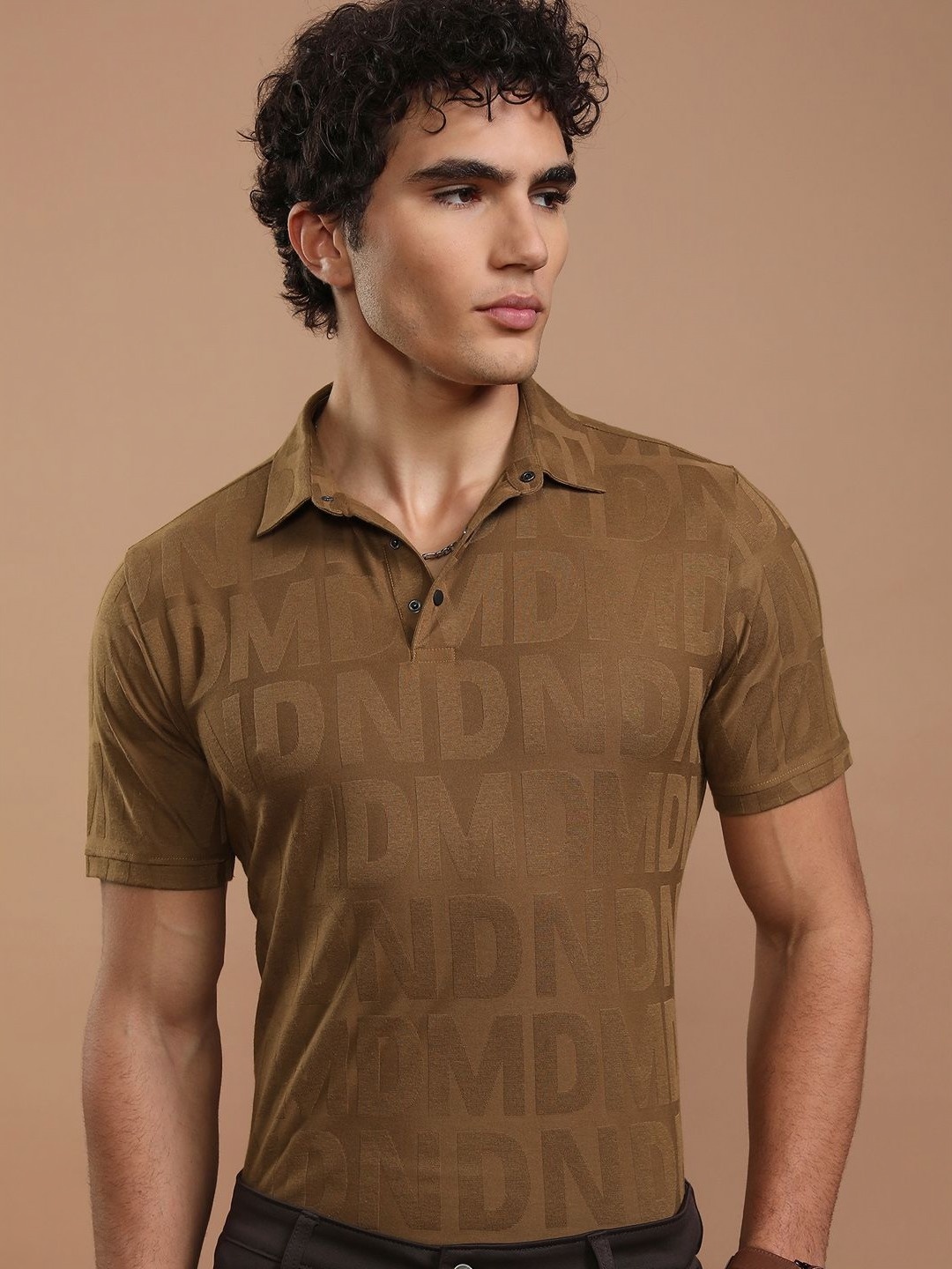 

HIGHLANDER Men Typography Printed Polo Collar T-shirt, Brown