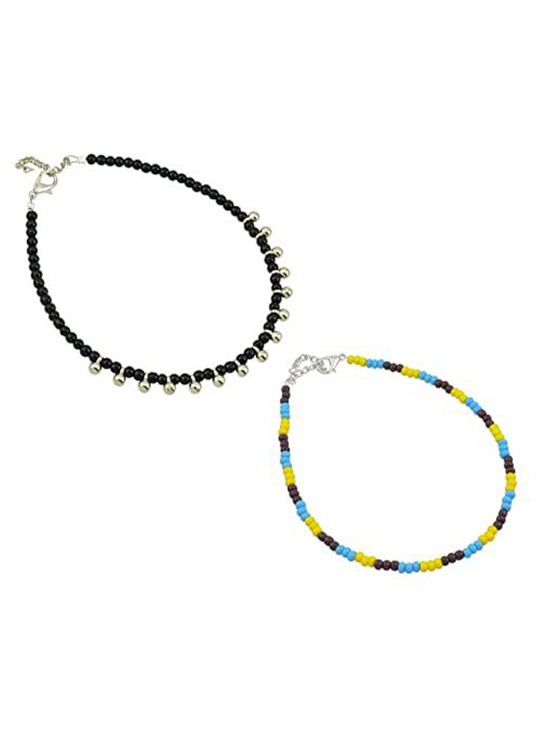 

HIGH TRENDZ Women Set of 2 Anklets, Black