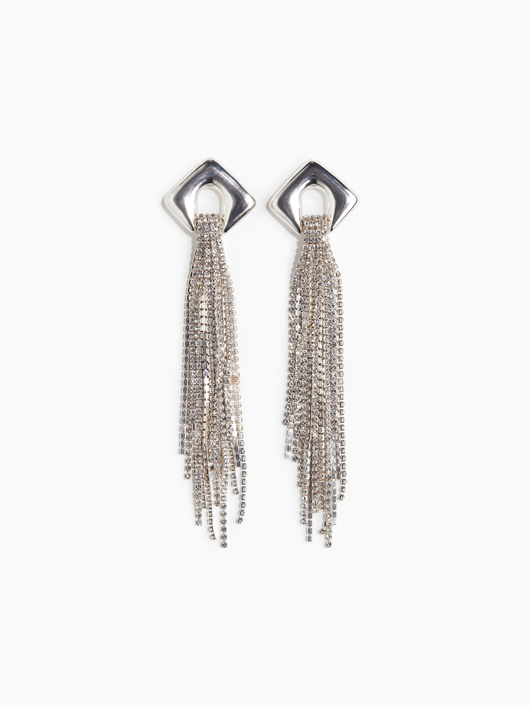 

H&M Long Rhinestone-Chain Earrings, Silver