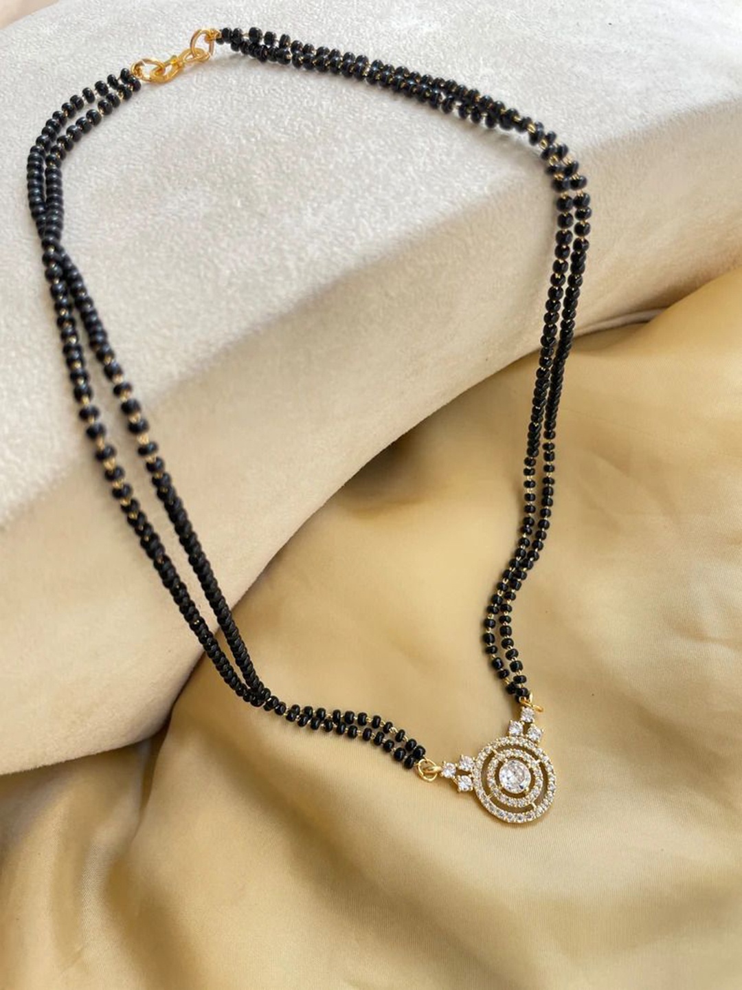 

Wynona Gold-Plated American Diamond Studded & Beaded Mangalsutra