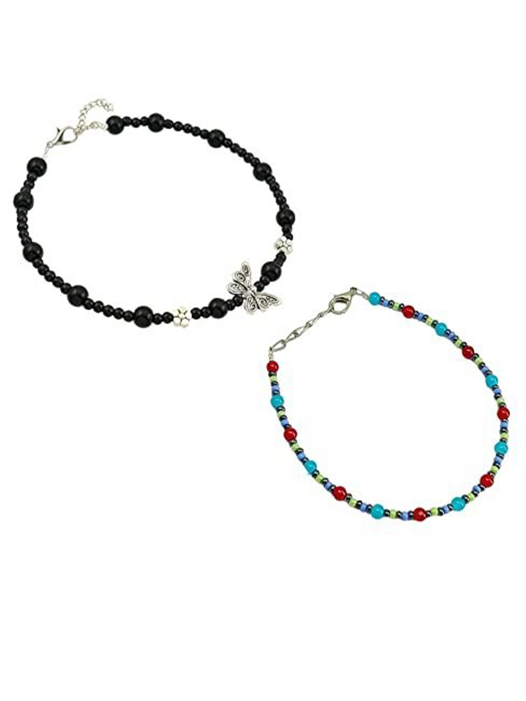 

HIGH TRENDZ Women Set of 2 Anklets, Black