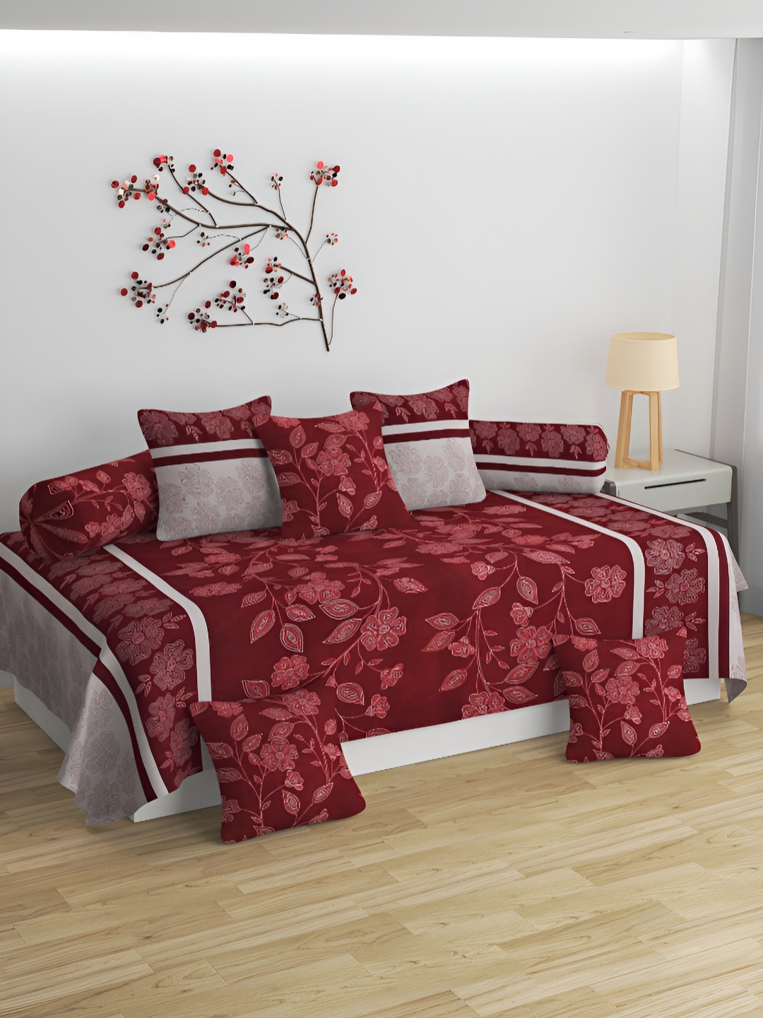 

BELVOSTUM Set Of 8 Maroon & White Floral-PrintedDiwanSet