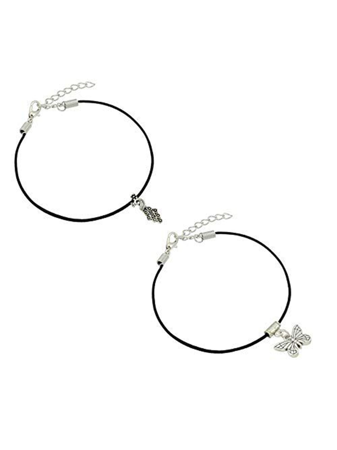 

HIGH TRENDZ Women Set of 2 Anklets, Black