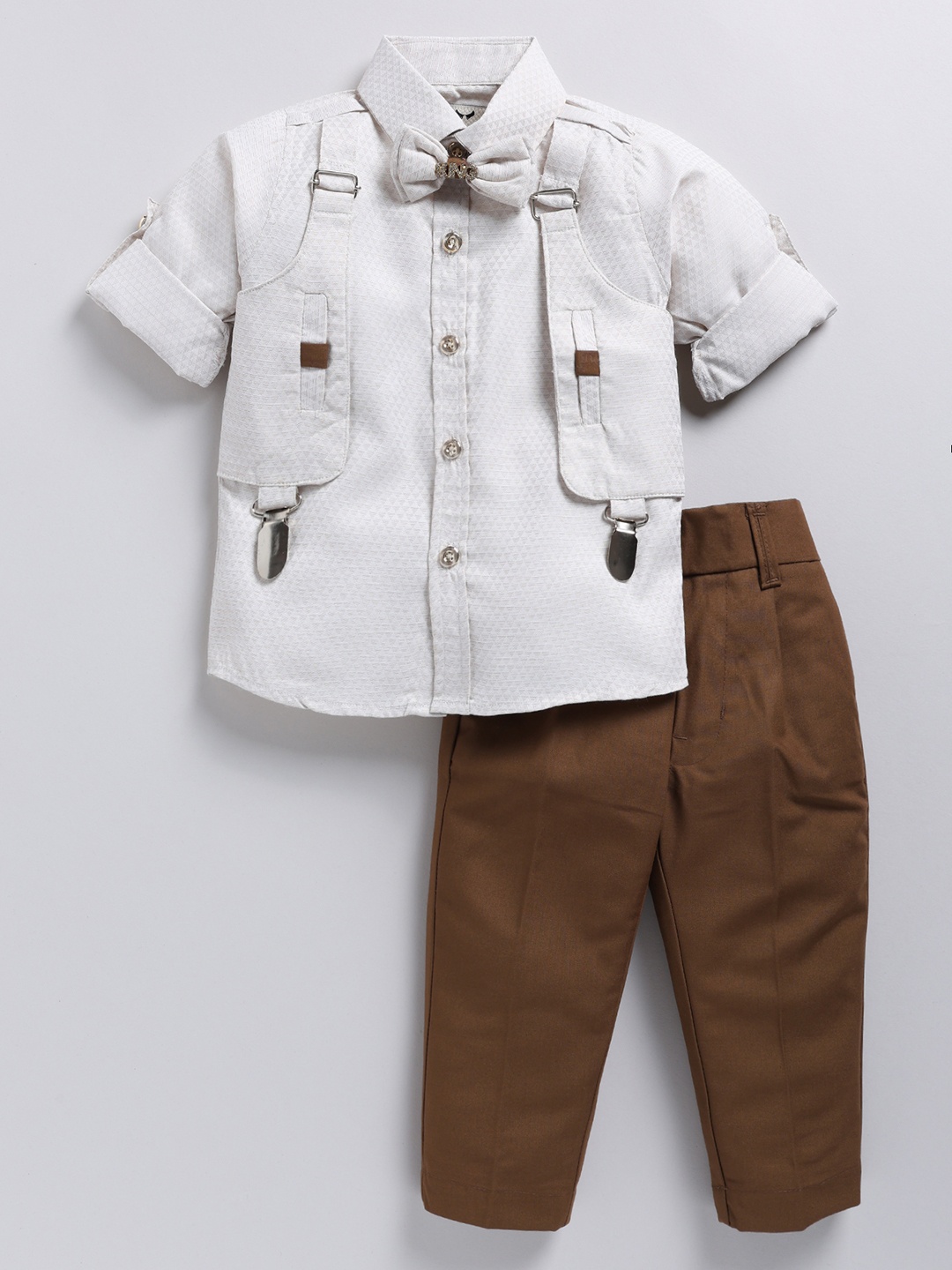 

LITTLE COLLARS Boys Shirt with Trousers, Brown