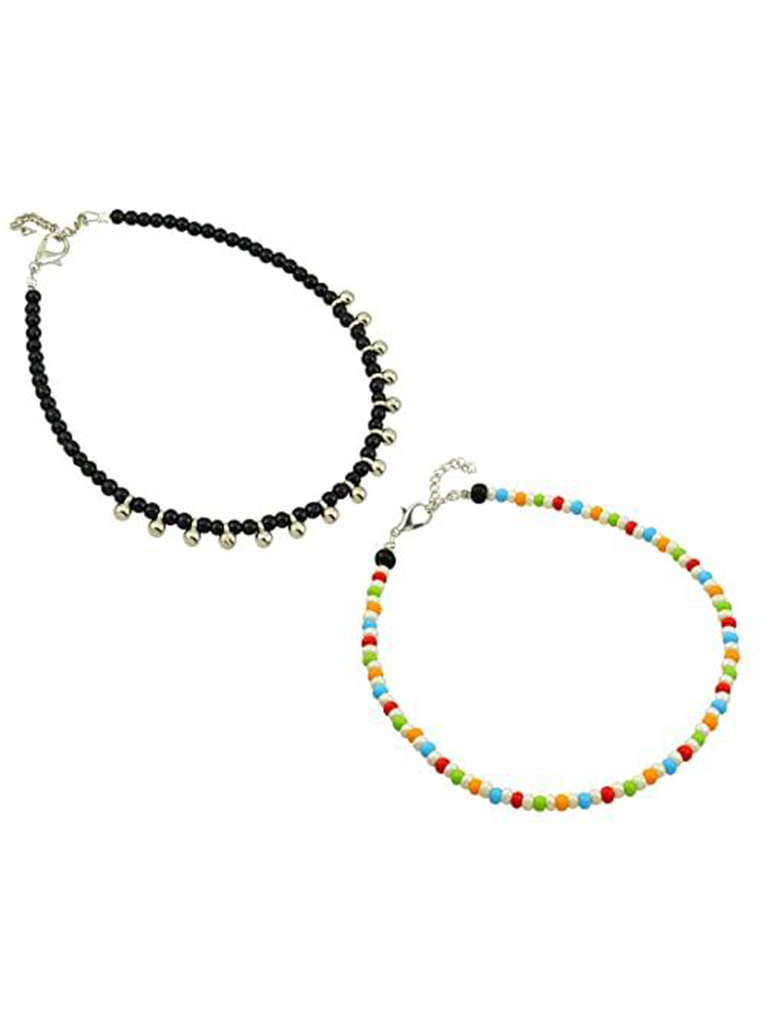 

HIGH TRENDZ Women Set of 2 Anklets, Black