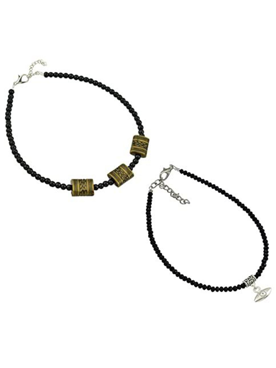 

HIGH TRENDZ Women Set of 2 Anklets, Black