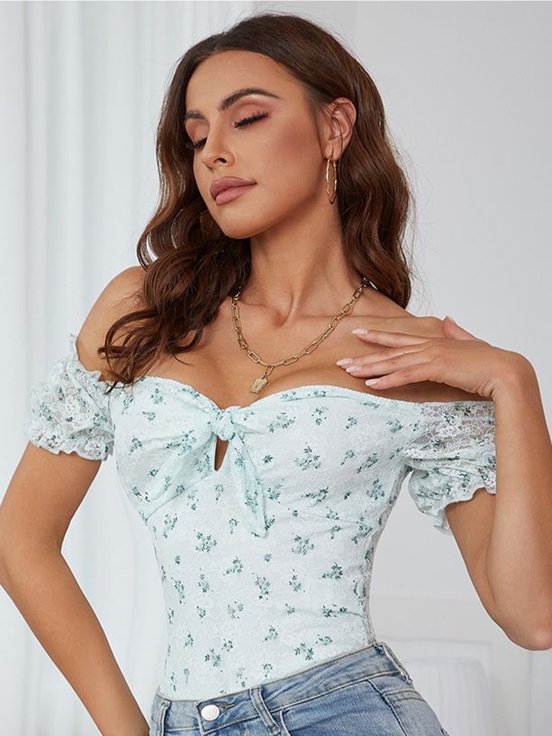 

LULU & SKY Floral Print Off-Shoulder Top, Green