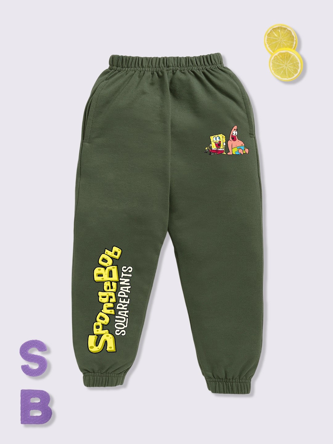 

YK X Minute Mirth Boys SpongeBob Printed Mid-Rise Joggers, Green