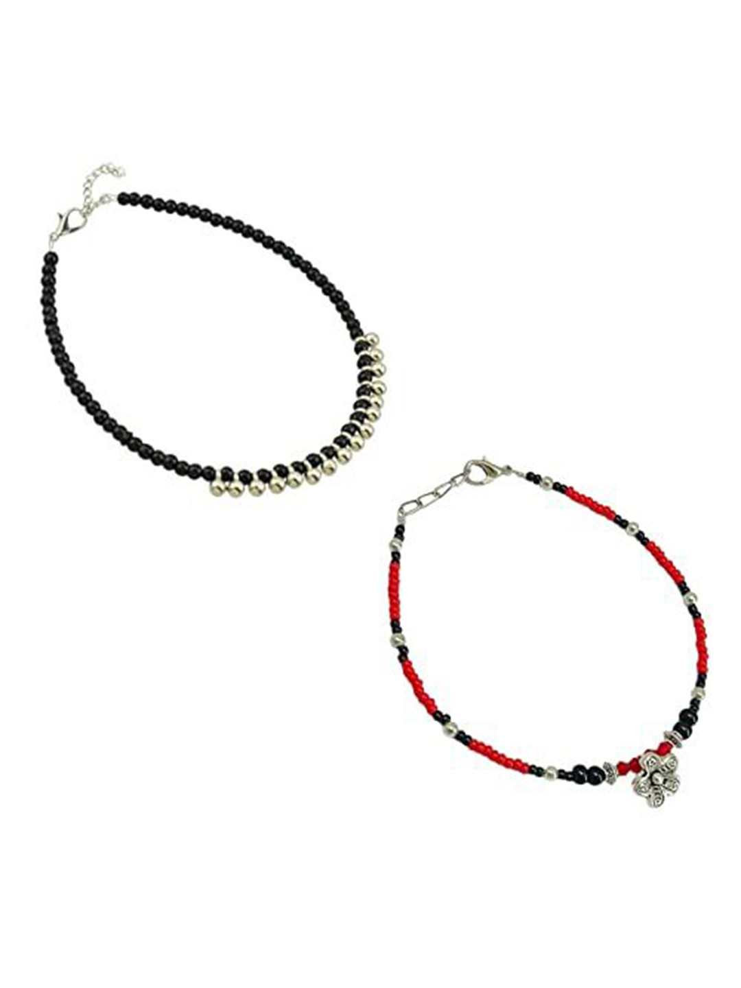 

HIGH TRENDZ Women Set of 2 Anklets, Black