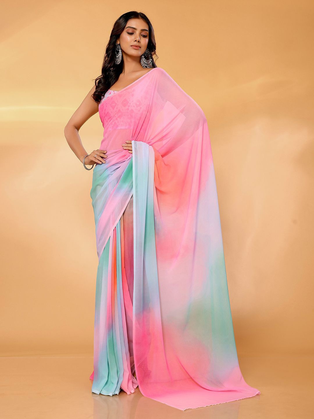 

KALINI Ombre Poly Georgette Saree, Pink