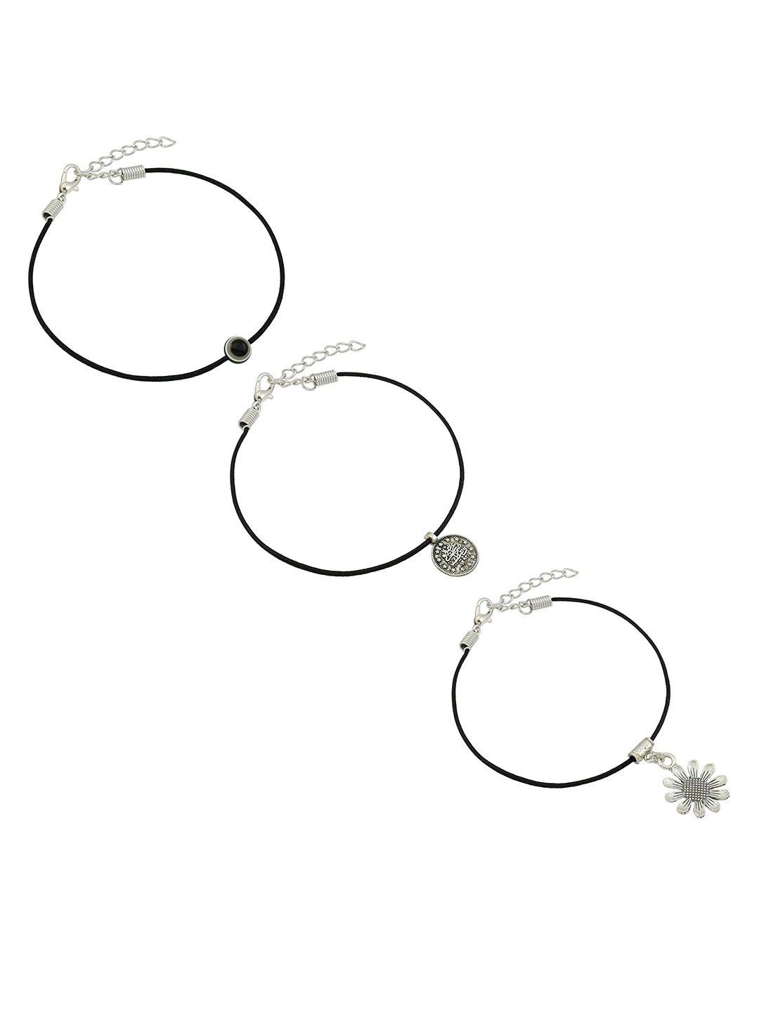 

HIGH TRENDZ Women Set of 2 Anklets, Black