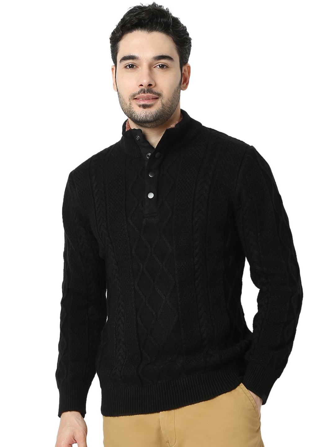 

SPYKAR Men Cable Knit Pullover, Black