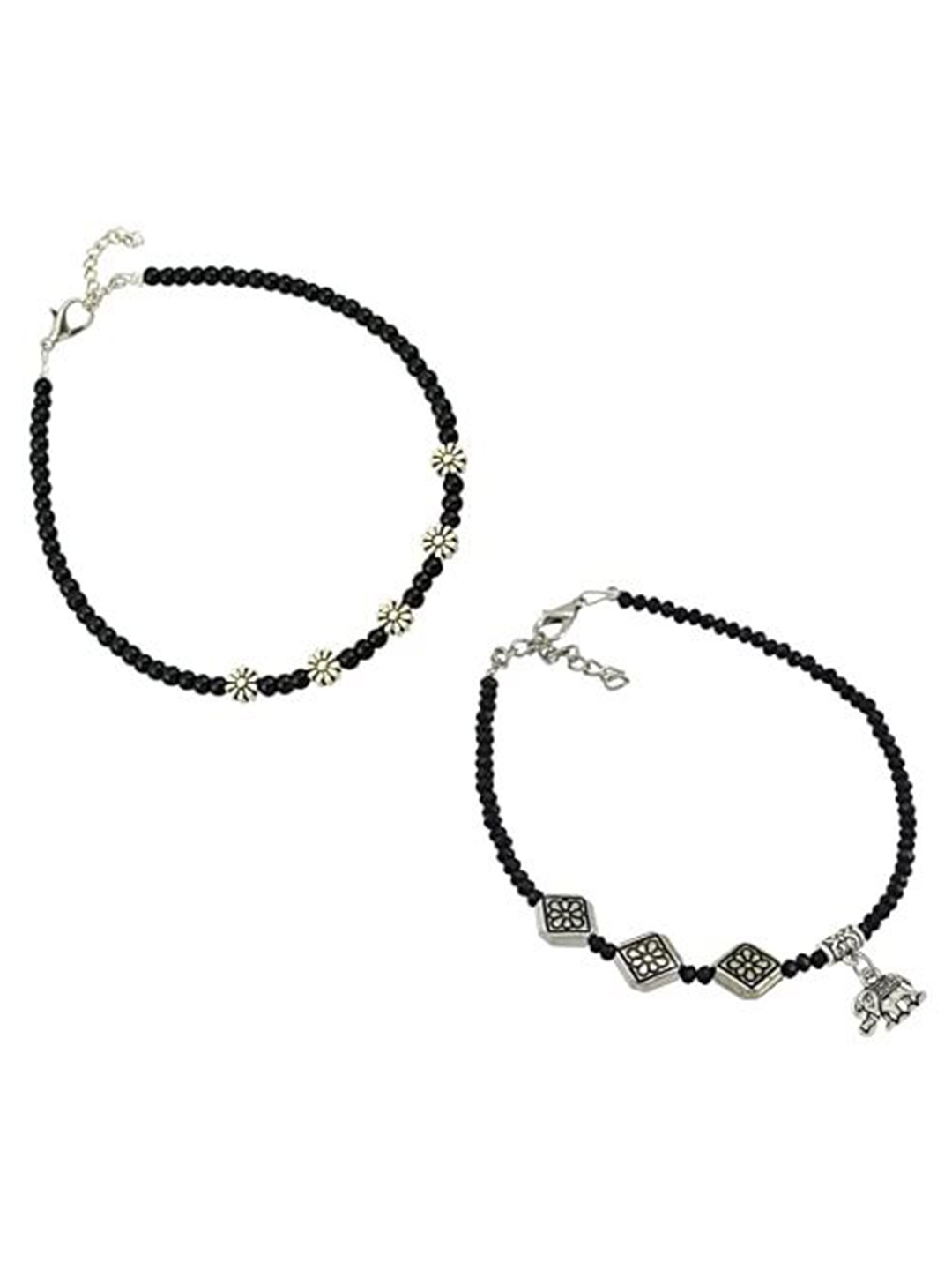 

HIGH TRENDZ Women Set of 2 Anklets, Black