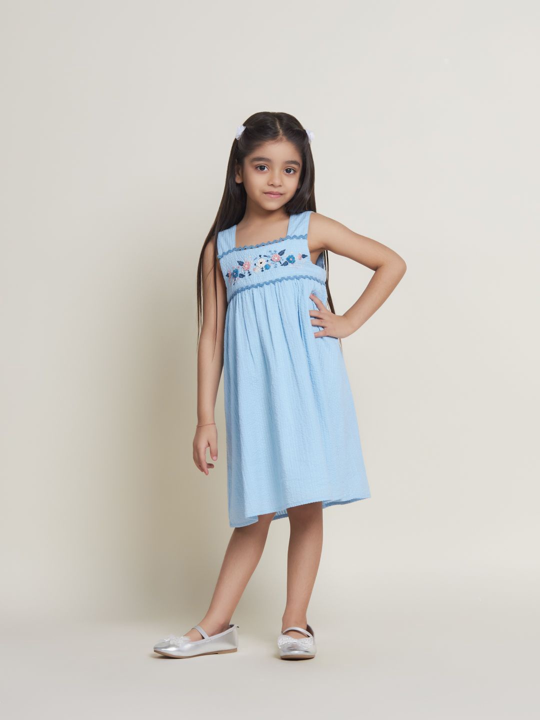 

BAESD Floral Embroidered Halter Neck Fit & Flare Dress, Blue