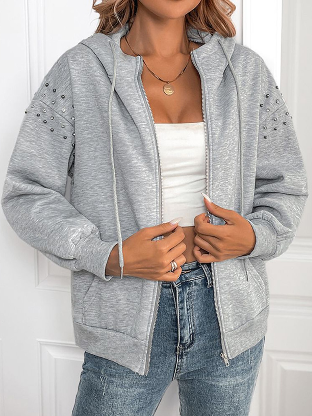 

StyleCast x Revolte Women Lightweight Bomber Jacket, Grey