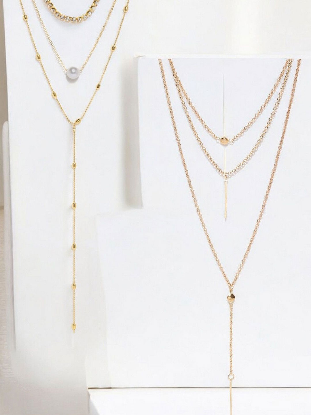

DressBerry Set Of 2 Gold-Plated Multi Layered Necklace