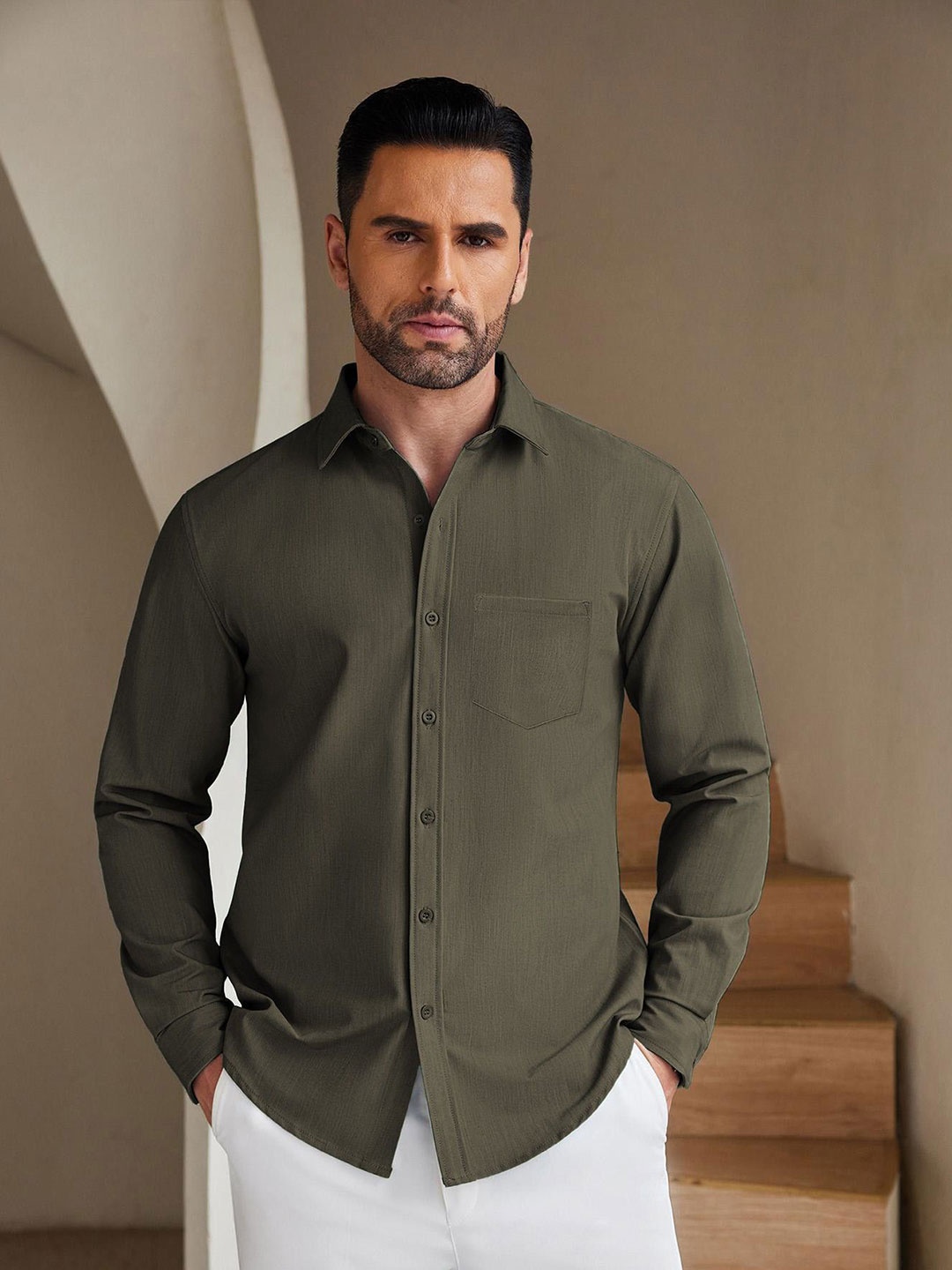 

Anouk Men Opaque Casual Shirt, Olive