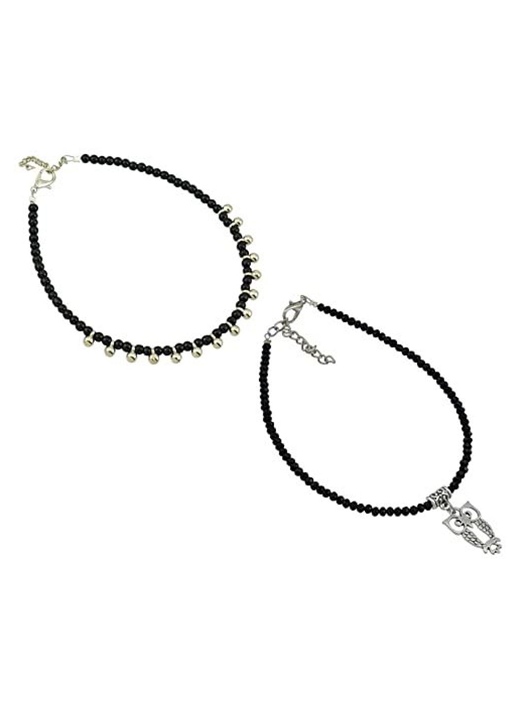 

HIGH TRENDZ Women Set of 2 Anklets, Black