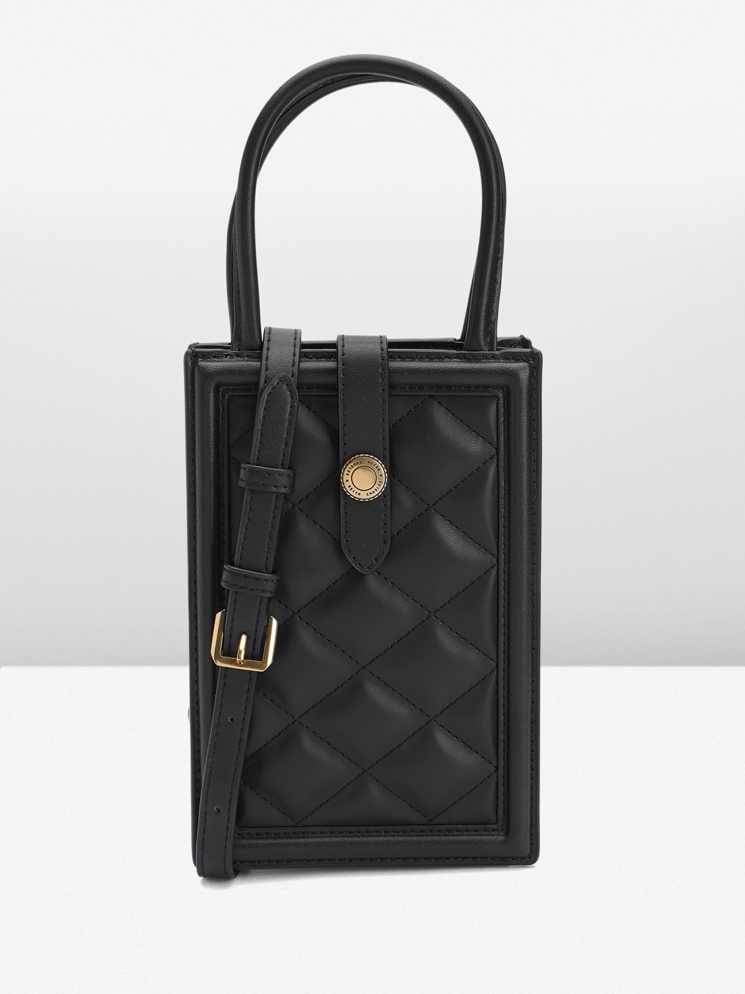 

CHARLES & KEITH PU Structured Handheld Bag with Quilted, Black