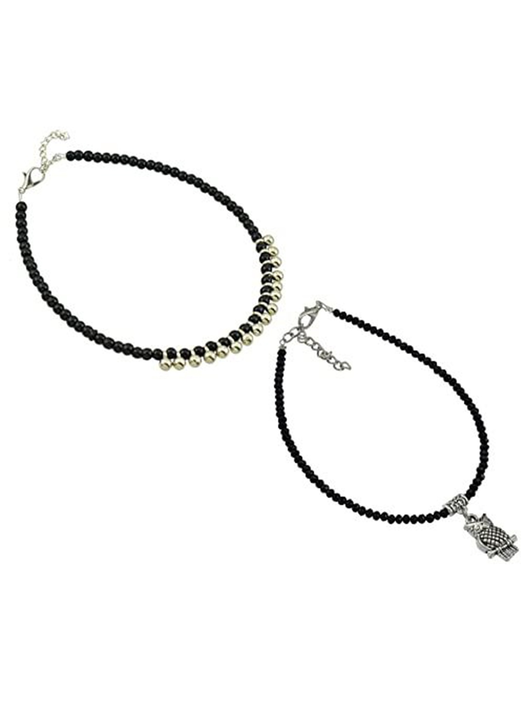 

HIGH TRENDZ Women Set of 2 Anklets, Black