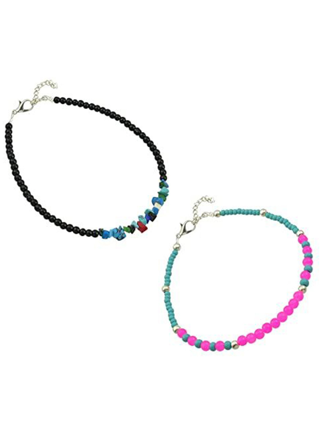 

HIGH TRENDZ Women Set of 2 Anklets, Black
