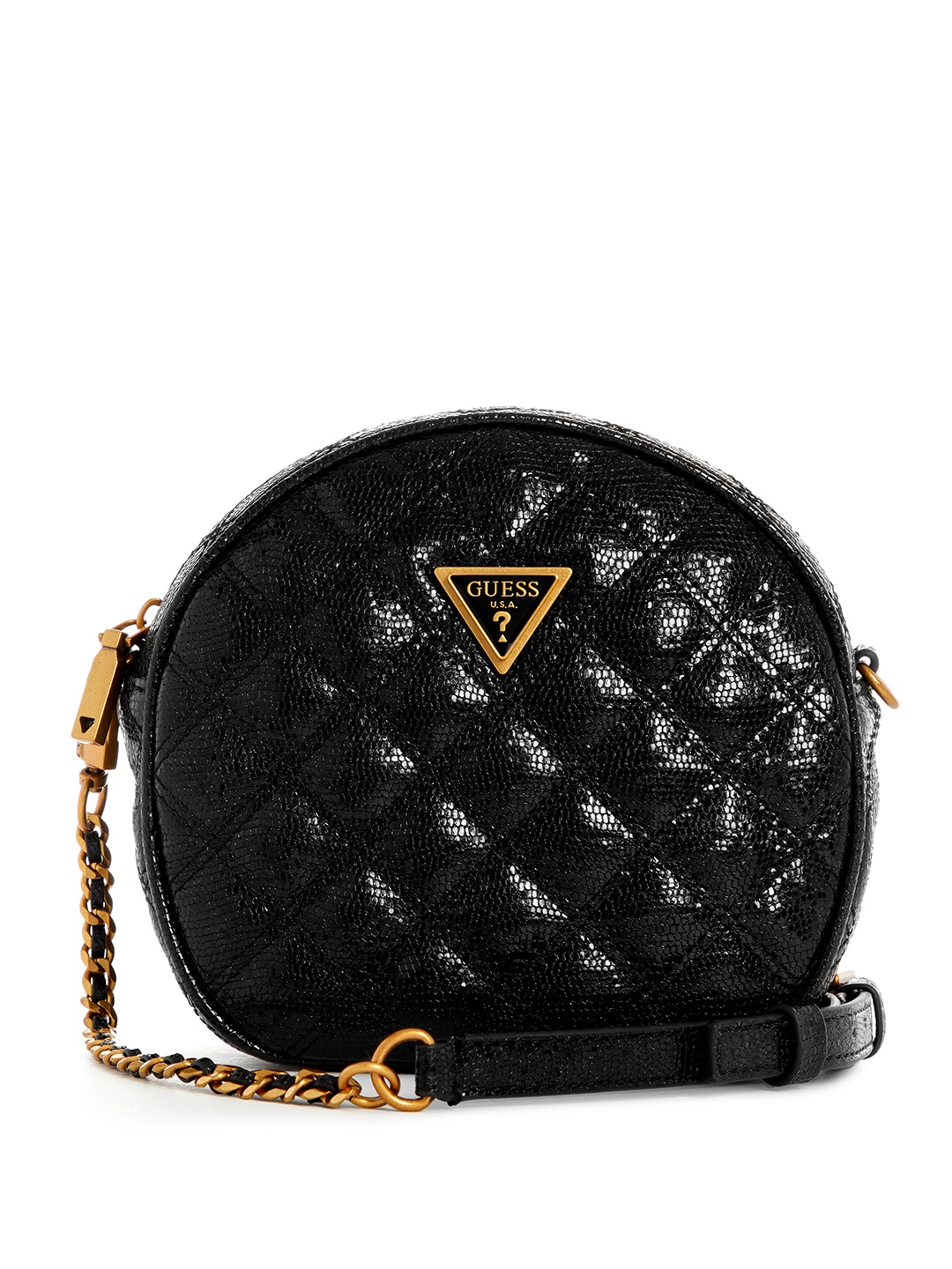 

GUESS Animal Textured Quilted Structured Sling Bag, Black