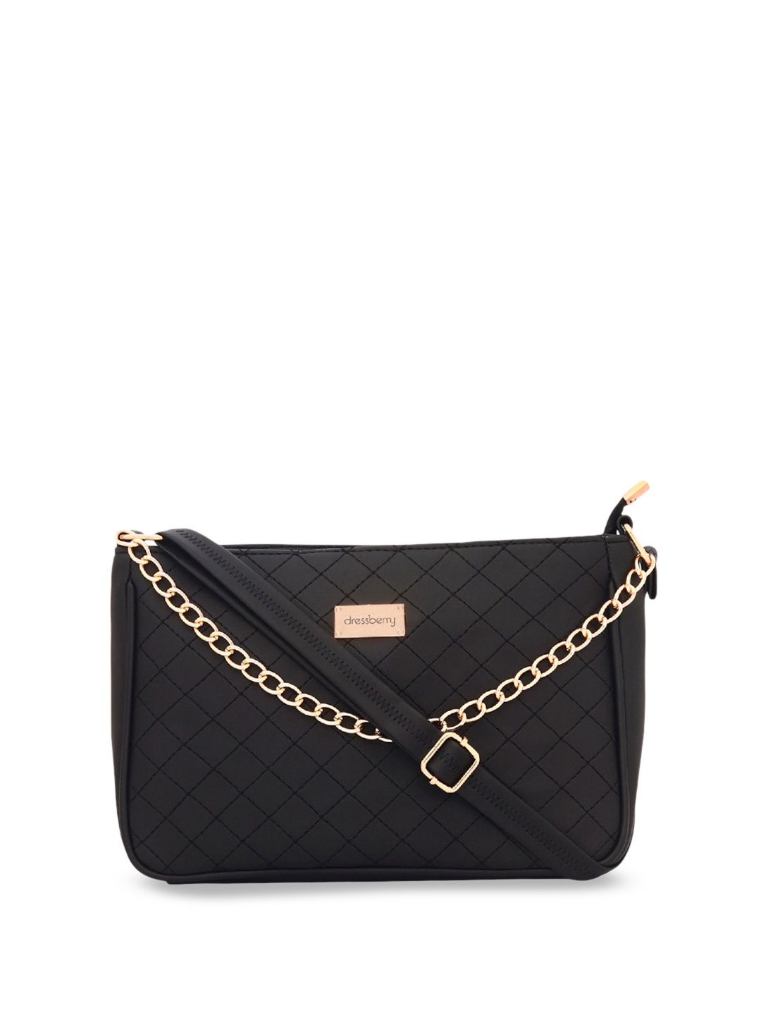 

DressBerry Textured PU Sling Bag with Quilted, Black