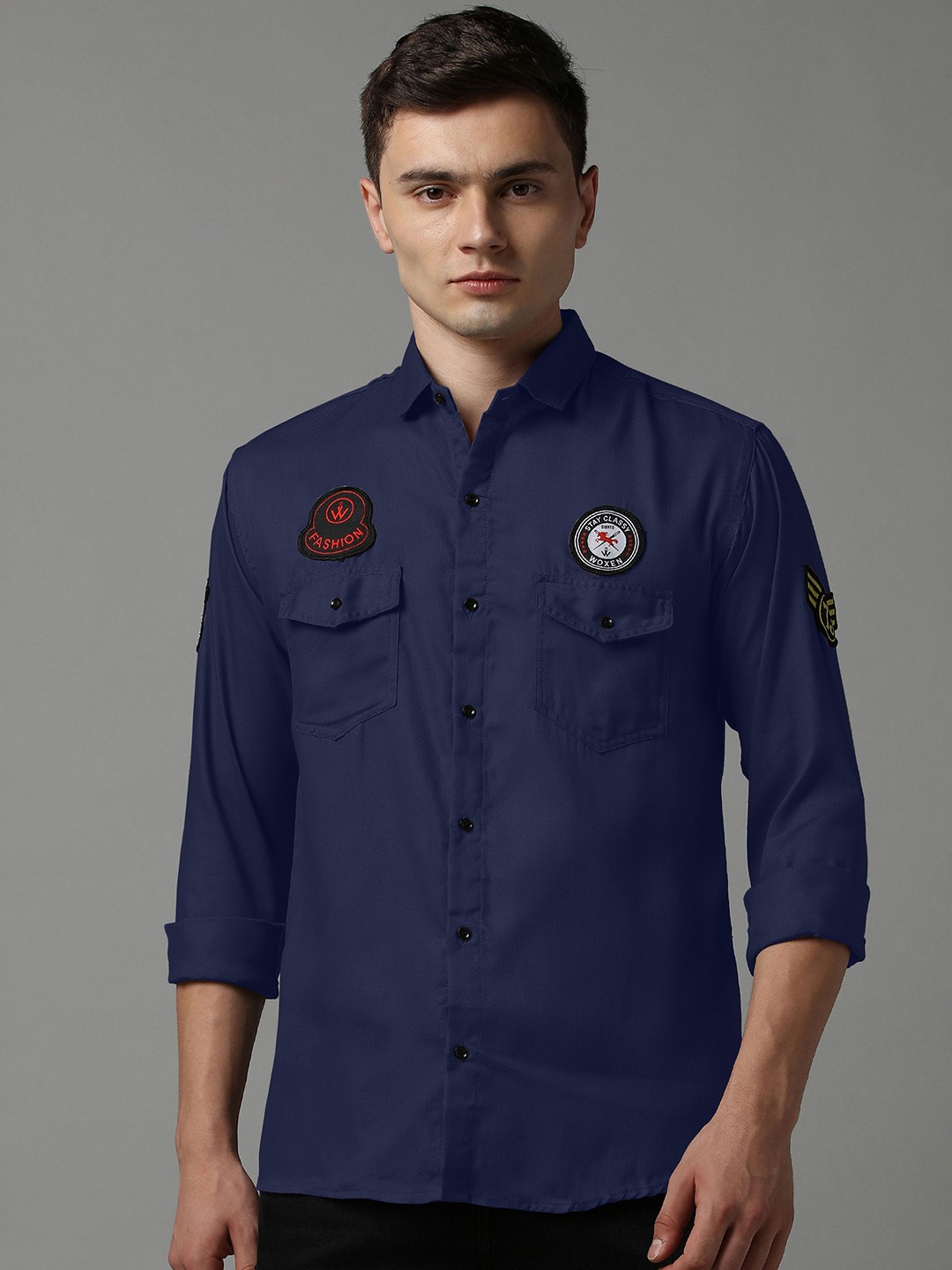 

WOXEN Men Original Opaque Casual Shirt, Navy blue